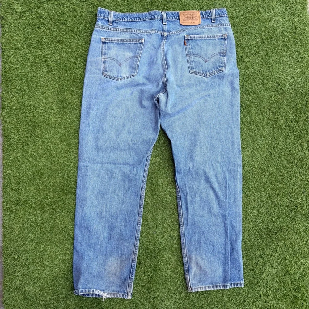 Vtg Levis 505 Orange Tab‎ Jeans Mens 40x30 Blue Light Wash Distressed USA Made
